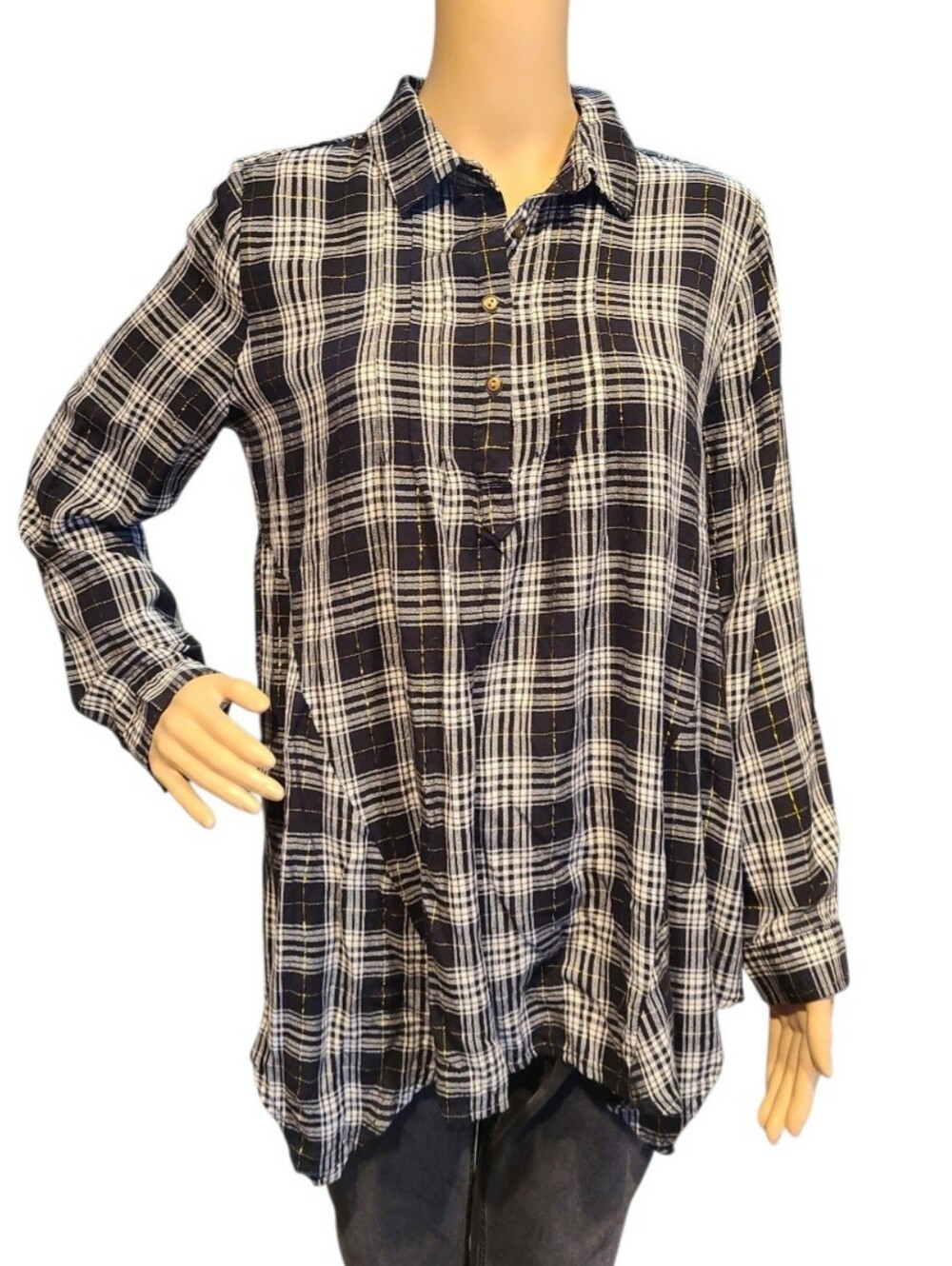 Est 1946 Black/White/Gold Plaid Stripe Buttondown SHIRT